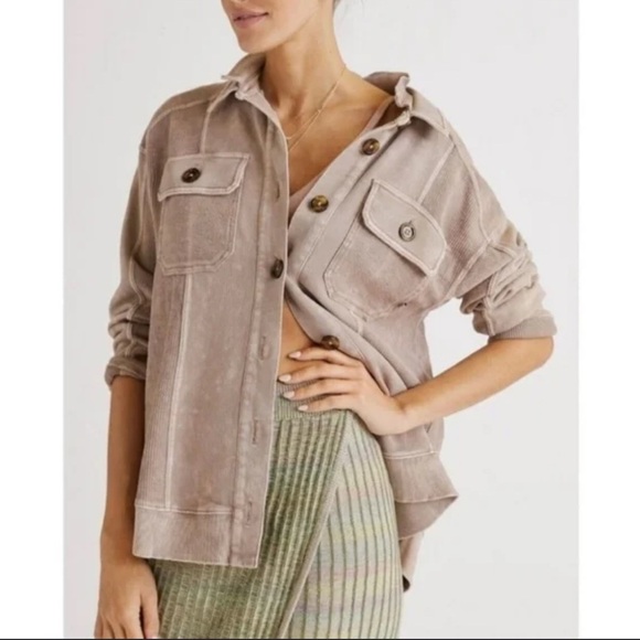 Pilcro Anthropologie Beige Relaxed Boho Button Down Shacket Sz Sm Rn#66170 - Picture 1 of 12
